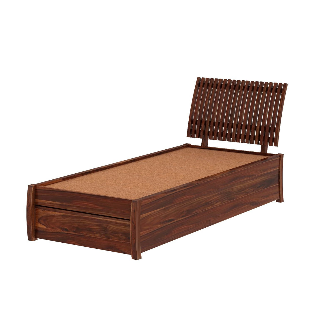 Adela Solid Sheesham Wood Single Bed With Drawer Storage (Natural Finish)
