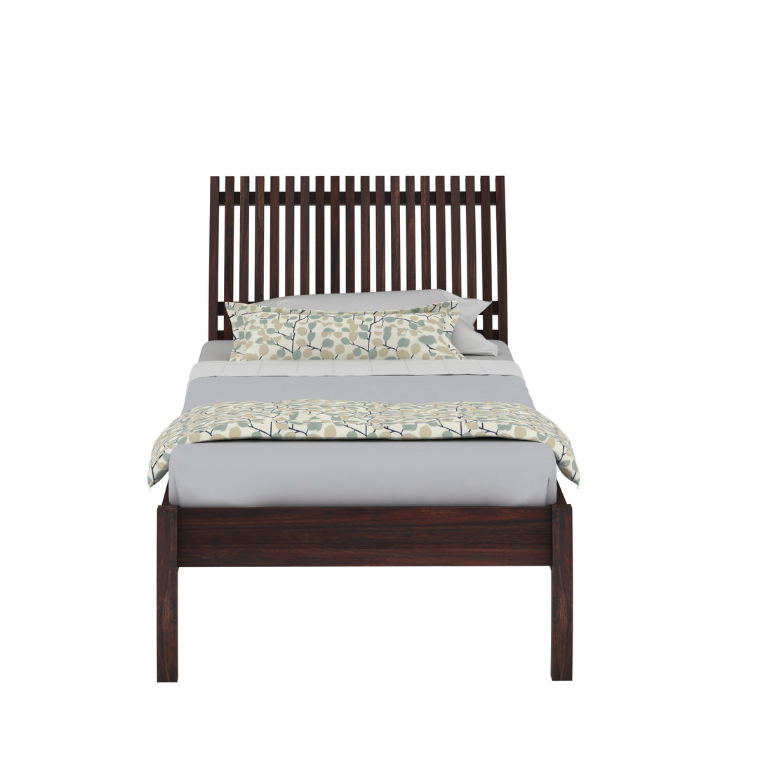 Abril Solid Sheesham Wood Single Bed Without Storage (Walnut Finish)