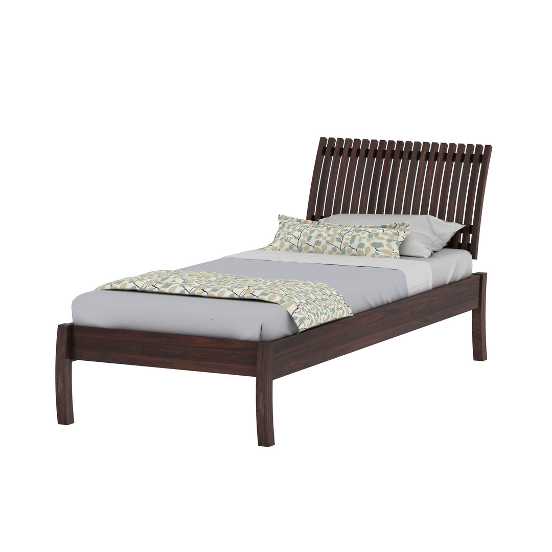 Abril Solid Sheesham Wood Single Bed Without Storage (Walnut Finish)