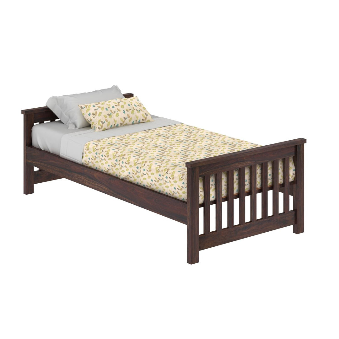 Delfina Solid Sheesham Wood Single Bed Without Storage (Walnut Finish)