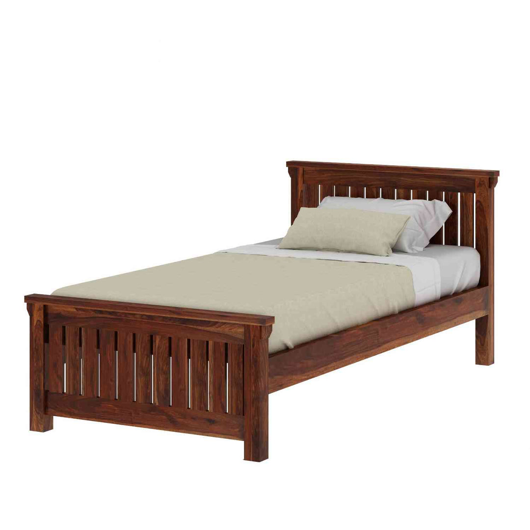 Azucena Solid Sheesham Wood Single Bed Without Storage (Natural Finish)