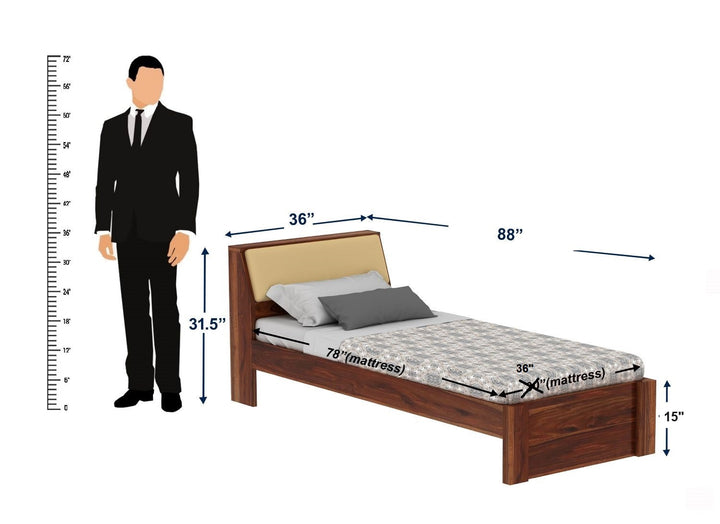 Alondra Solid Sheesham Wood Single Bed Without Storage (Natural Finish)