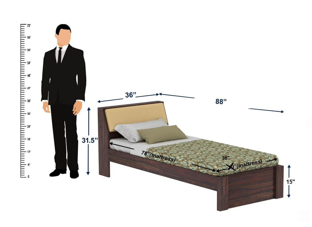 Ainhoa Solid Sheesham Wood Single Bed Without Storage (Walnut Finish)