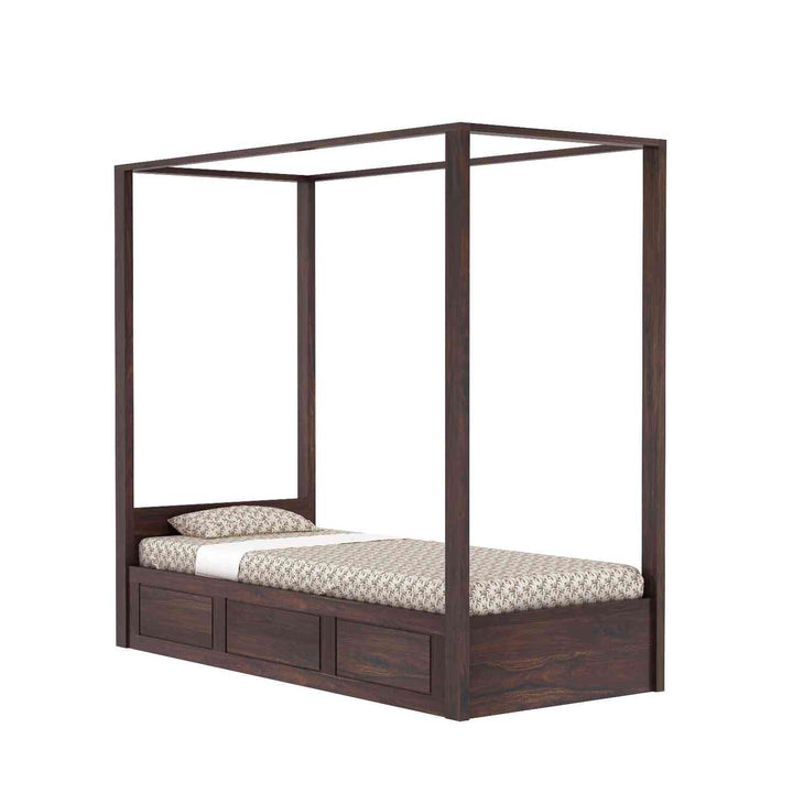 Fabiola Solid Sheesham Wood Single Bed With Box Storage (Walnut Finish)