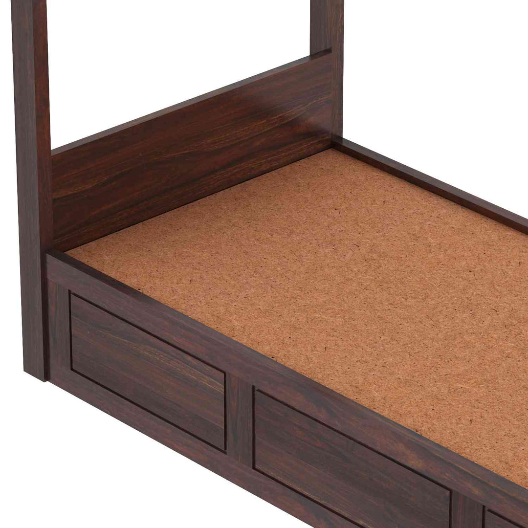 Fabiola Solid Sheesham Wood Single Bed With Box Storage (Walnut Finish)