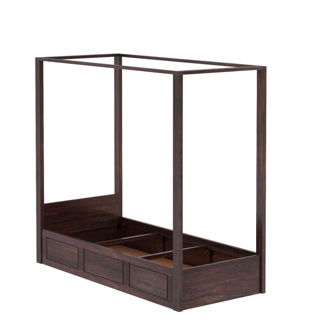 Fabiola Solid Sheesham Wood Single Bed With Box Storage (Walnut Finish)