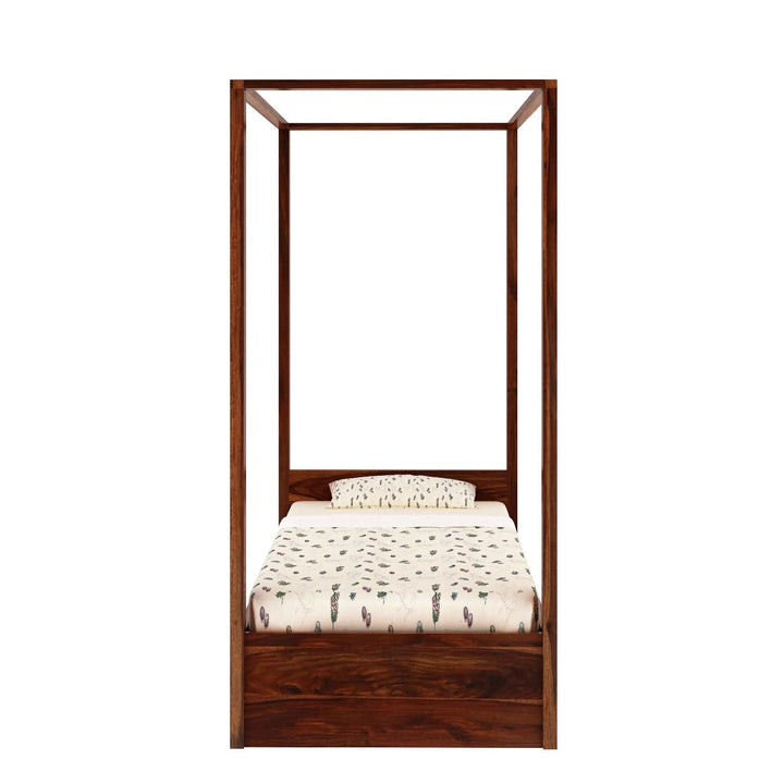 Desiree Solid Sheesham Wood Single Poster Bed Without Storage (Natural Finish)