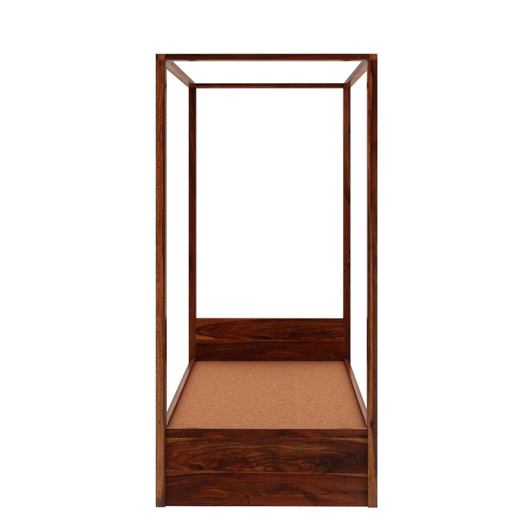 Desiree Solid Sheesham Wood Single Poster Bed Without Storage (Natural Finish)