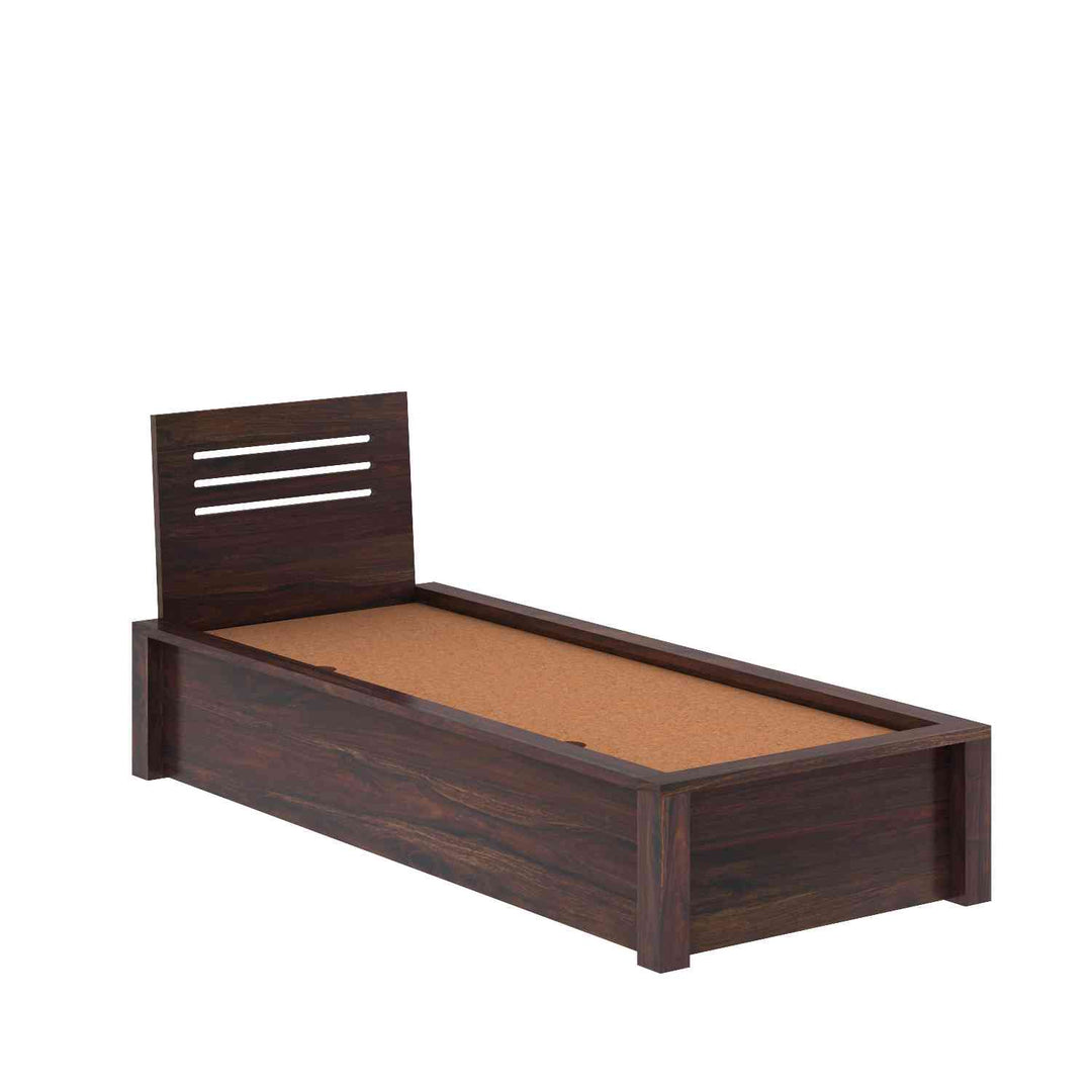 Graciela Solid Sheesham Wood Single Bed With Box Storage (Walnut Finish)