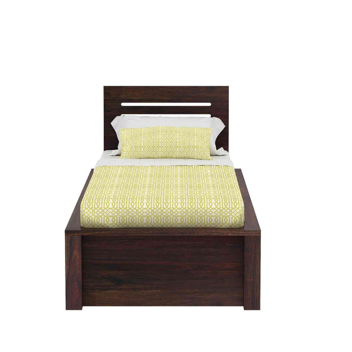 Graciela Solid Sheesham Wood Single Bed With Box Storage (Walnut Finish)
