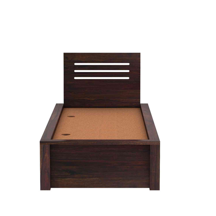 Graciela Solid Sheesham Wood Single Bed With Box Storage (Walnut Finish)