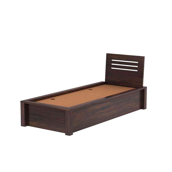 Graciela Solid Sheesham Wood Single Bed With Box Storage (Walnut Finish)