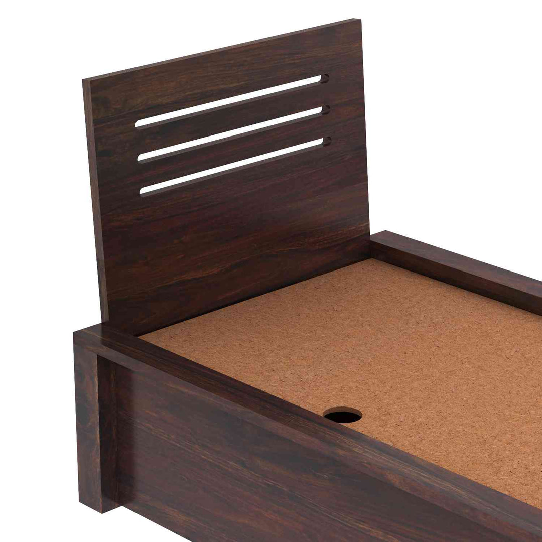 Graciela Solid Sheesham Wood Single Bed With Box Storage (Walnut Finish)
