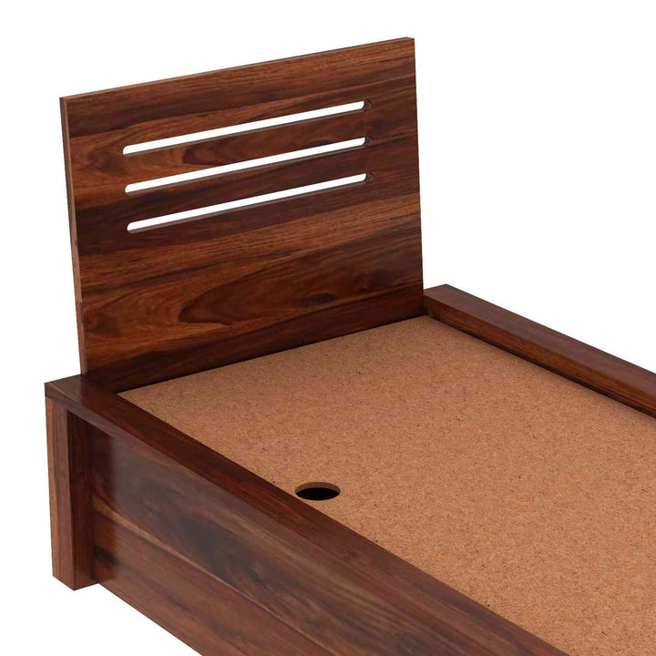 Gloria Solid Sheesham Wood Single Bed With Box Storage (Natural Finish)