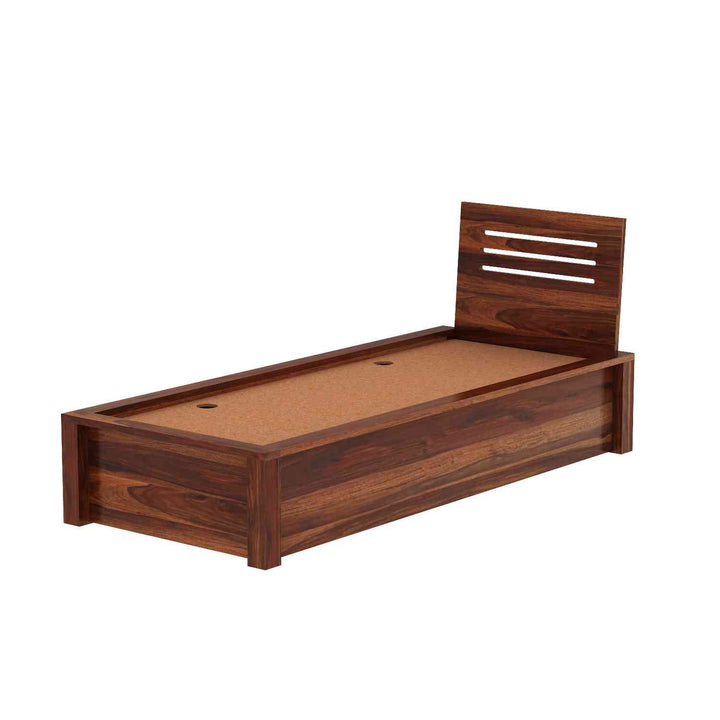 Gloria Solid Sheesham Wood Single Bed With Box Storage (Natural Finish)
