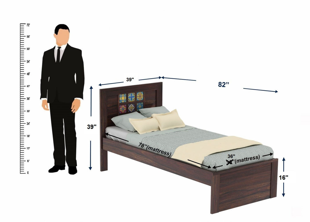 Anabel Solid Sheesham Wood Single Bed Without Storage (Walnut Finish)