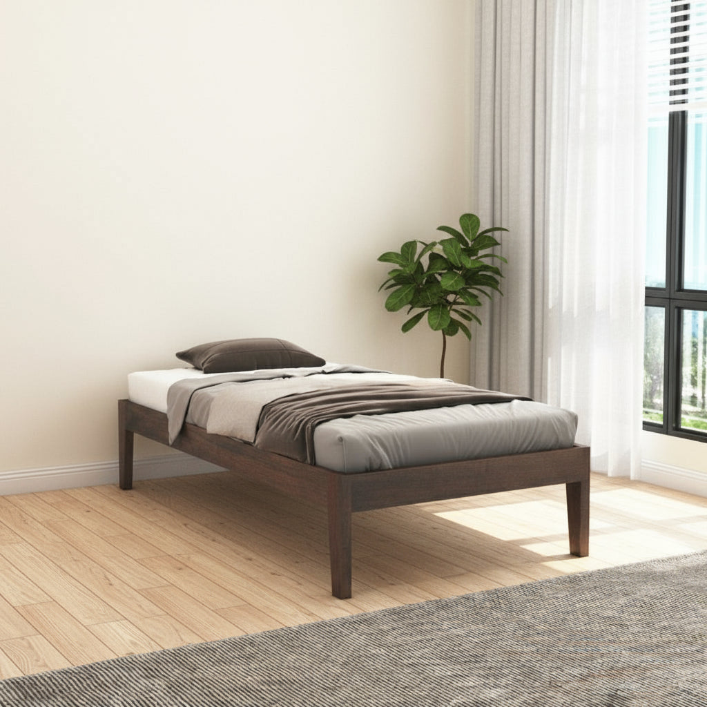 Coraline Solid Sheesham Wood Single Bed Without Storage (Walnut Finish)
