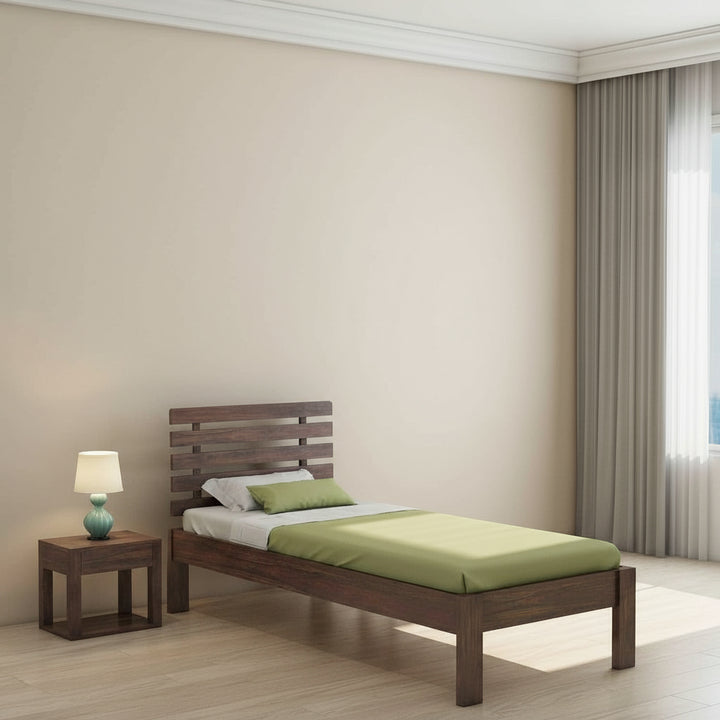 Dominga Solid Sheesham Wood Single Bed Without Storage (Walnut Finish)