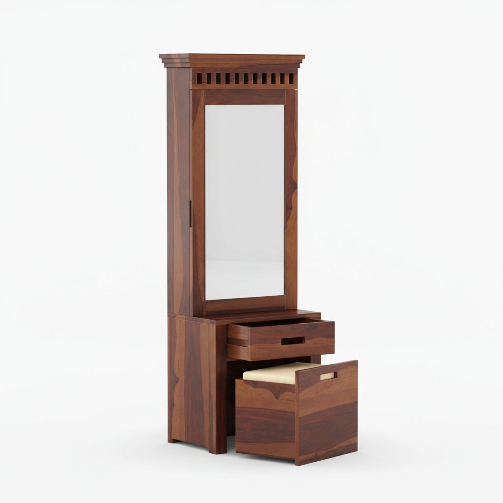 Fernanda sheesham wood dressing table with storage and seating