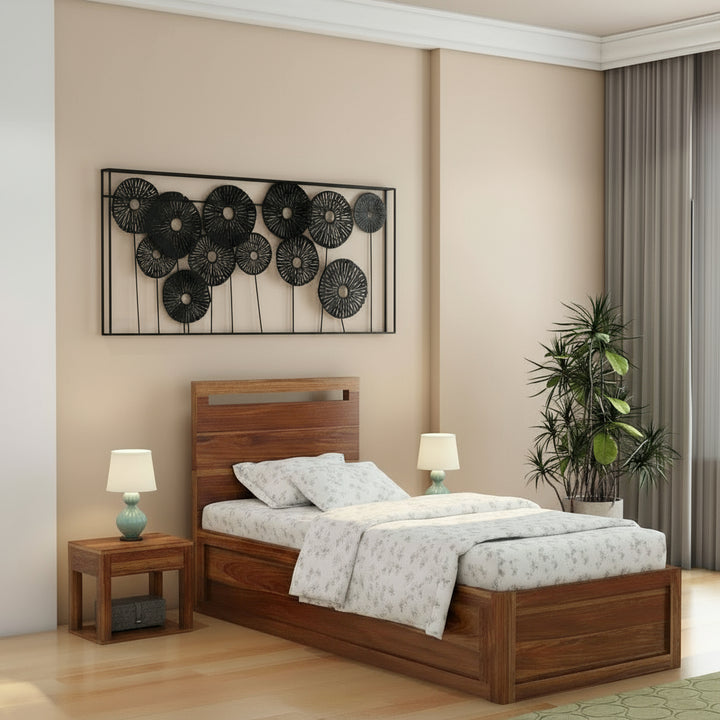 Irene Solid Sheesham Wood Single Bed With Box Storage (Natural Finish)