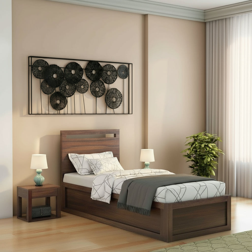 Iria Solid Sheesham Wood Single Bed With Box Storage (Walnut Finish)