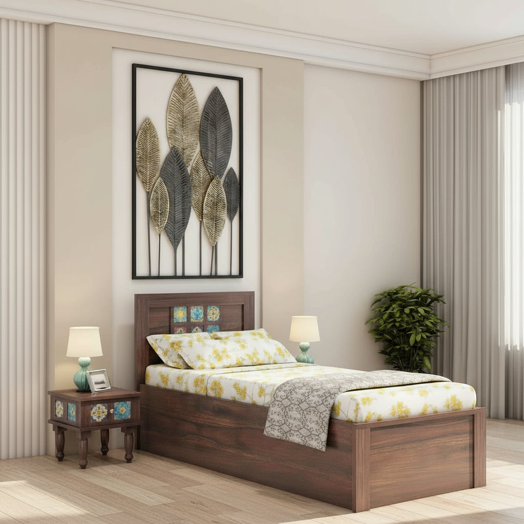 Isabel Solid Sheesham Wood Single Bed With Box Storage (Walnut Finish)