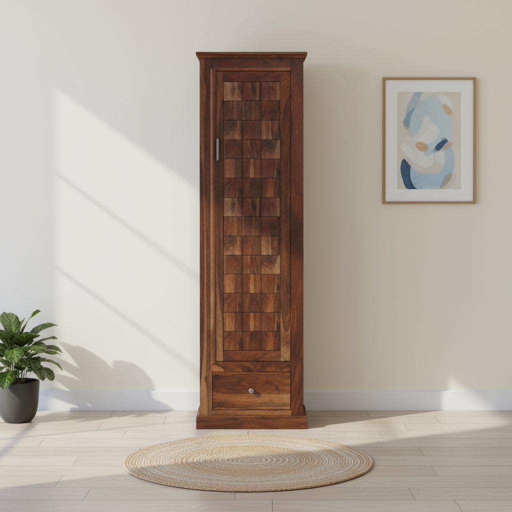 Natalia single door sheesham wood wardrobe
