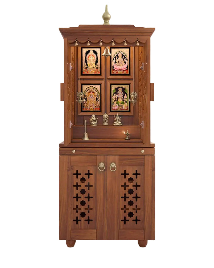 Galina Handcrafted Solid Wood Pooja Mandir for Home with Doors | Home Temple