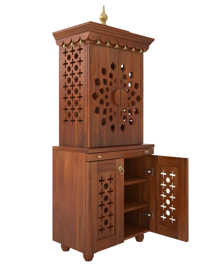 Galina Handcrafted Solid Wood Pooja Mandir for Home with Doors | Home Temple