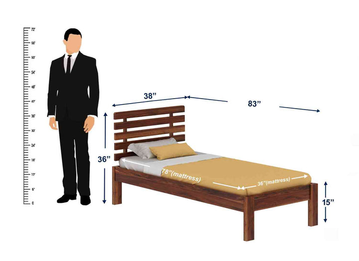 Diamantina Solid Sheesham Wood Single Bed Without Storage (Natural Finish)
