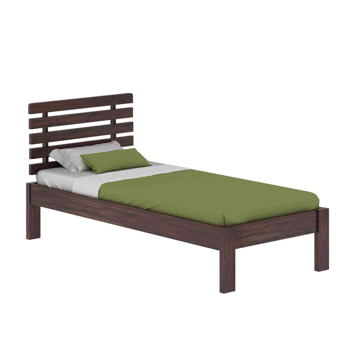 Dominga Solid Sheesham Wood Single Bed Without Storage (Walnut Finish)