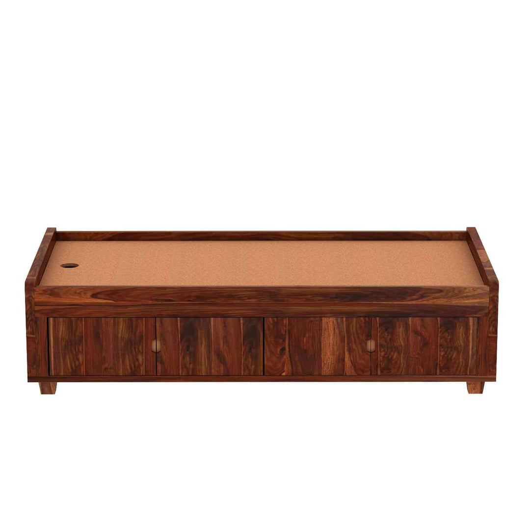 Jacinta Solid Sheesham Wood Single Bed Cum Day Bed With Door Storage (With Mattress, Natural Finish)