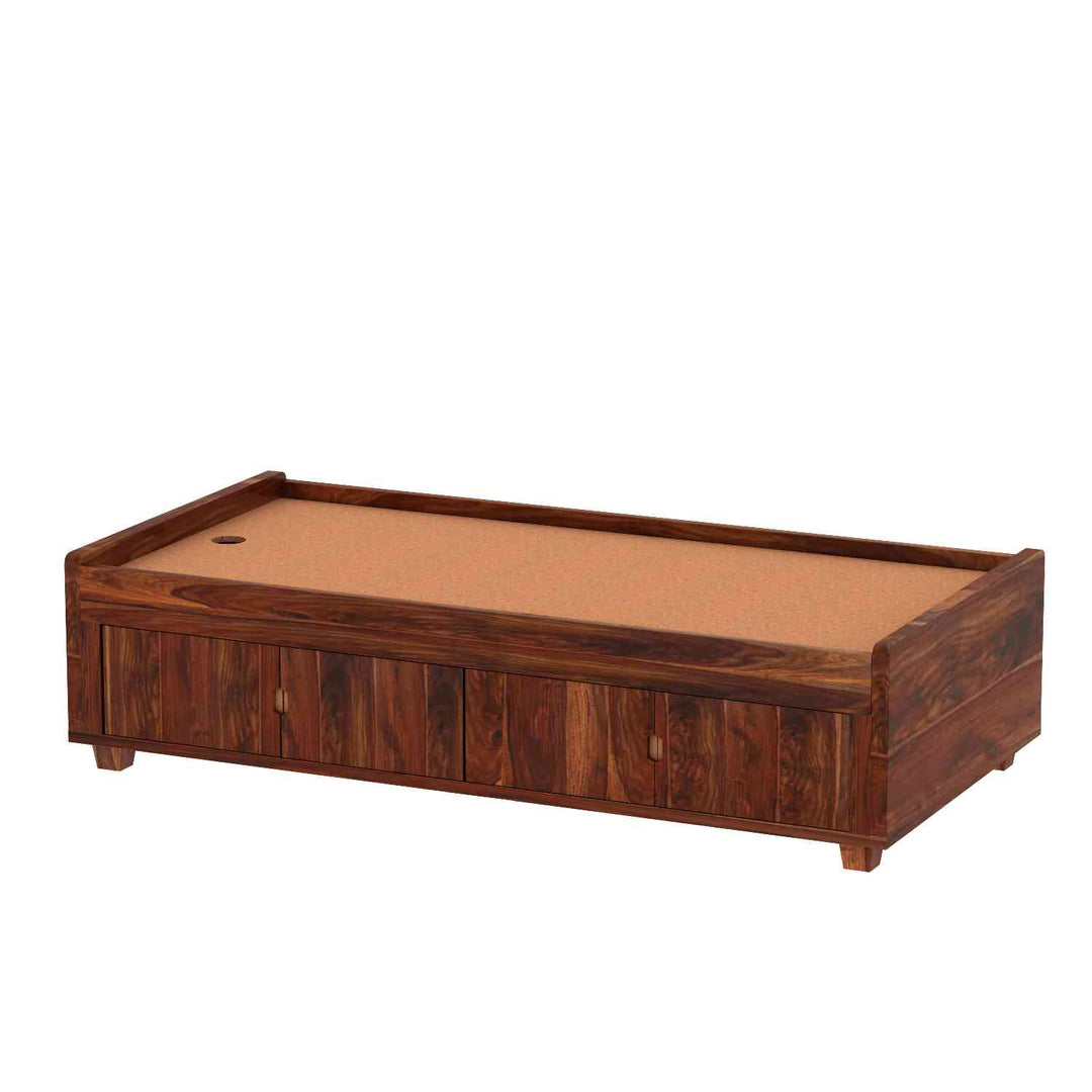 Jacinta Solid Sheesham Wood Single Bed Cum Day Bed With Door Storage (With Mattress, Natural Finish)