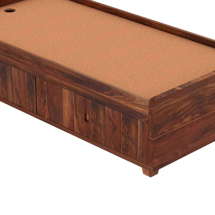 Jacinta Solid Sheesham Wood Single Bed Cum Day Bed With Door Storage (With Mattress, Natural Finish)
