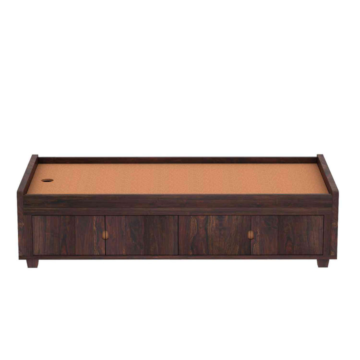 Judith Solid Sheesham Wood Single Bed Cum Day Bed With Door Storage (With Mattress, Walnut Finish)