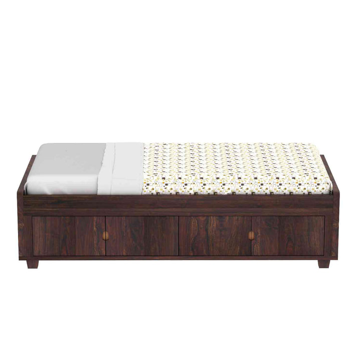 Judith Solid Sheesham Wood Single Bed Cum Day Bed With Door Storage (With Mattress, Walnut Finish)