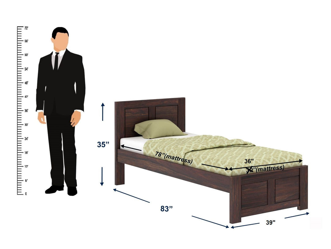 Aitana Solid Sheesham Wood Single Bed Without Storage (Walnut Finish)