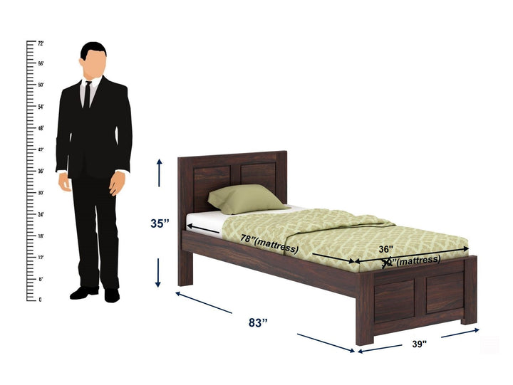 Aitana Solid Sheesham Wood Single Bed Without Storage (Walnut Finish)