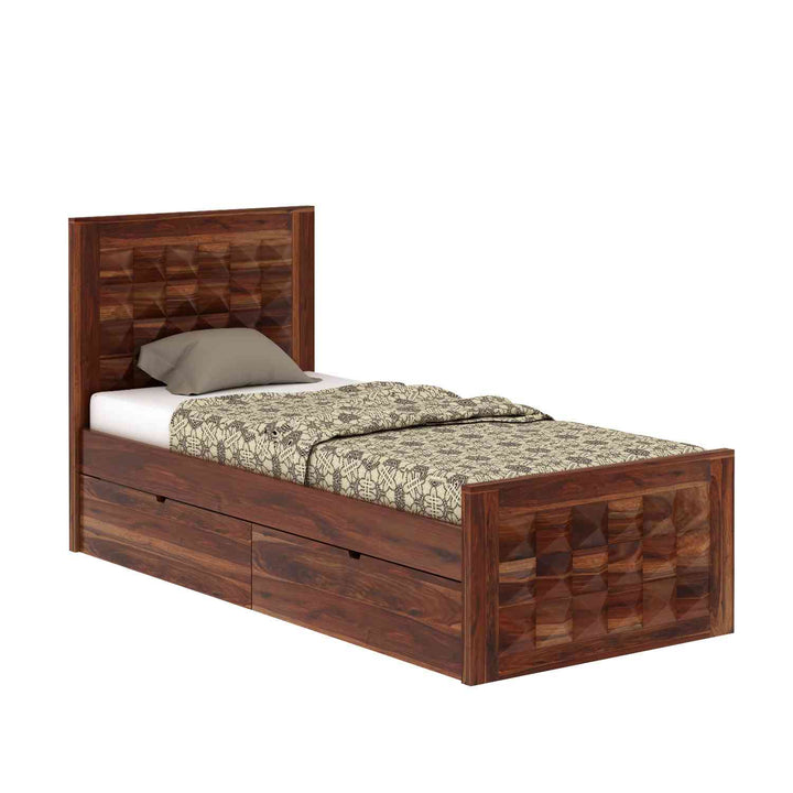 Filomena Solid Sheesham Wood Single Bed With Two Drawer (Natural Finish)