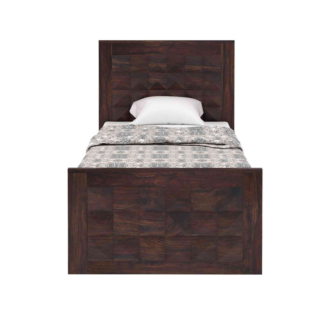 Flor Solid Sheesham Wood Single Bed With Two Drawer (Walnut Finish)