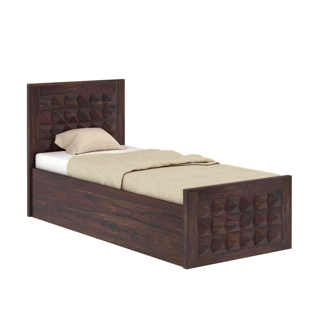 Genoveva Solid Sheesham Wood Single Bed With Box Storage (Walnut Finish)