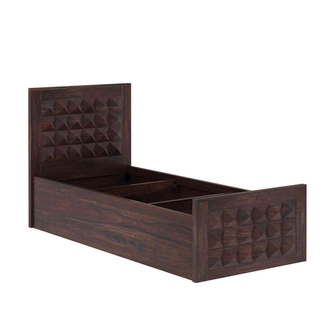 Genoveva Solid Sheesham Wood Single Bed With Box Storage (Walnut Finish)