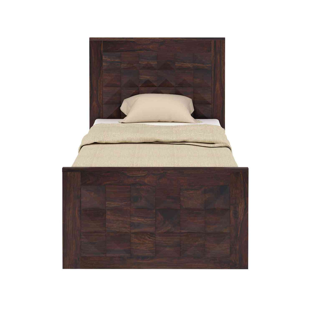Genoveva Solid Sheesham Wood Single Bed With Box Storage (Walnut Finish)