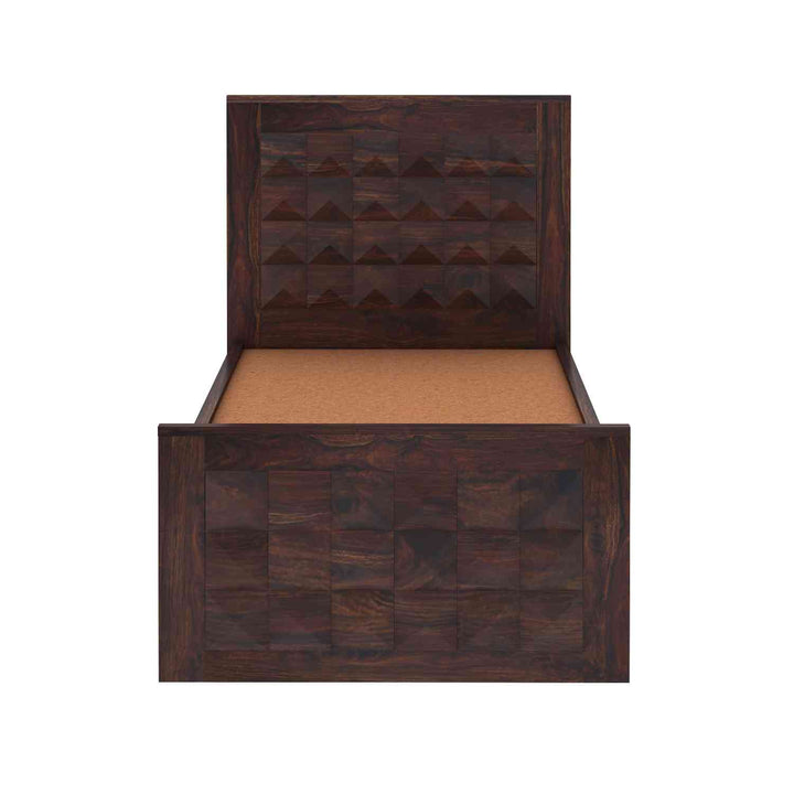Genoveva Solid Sheesham Wood Single Bed With Box Storage (Walnut Finish)