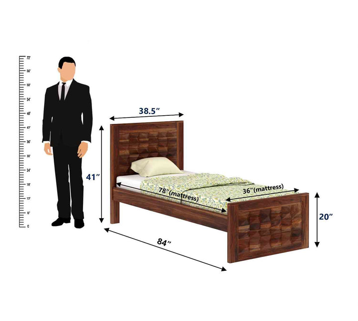 Georgina Solid Sheesham Wood Single Bed Without Storage (Natural Finish)