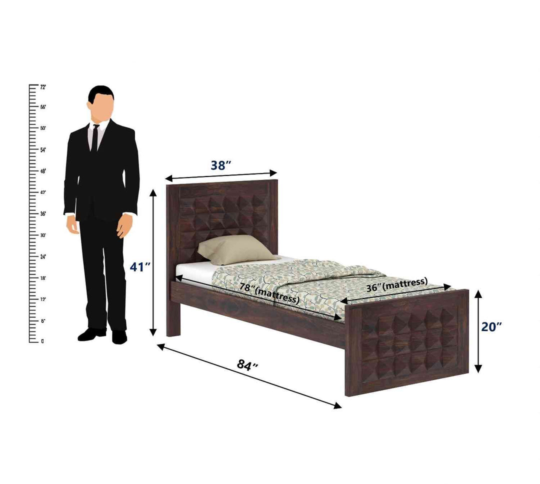 Gisela Solid Sheesham Wood Single Bed Without Storage (Walnut Finish)