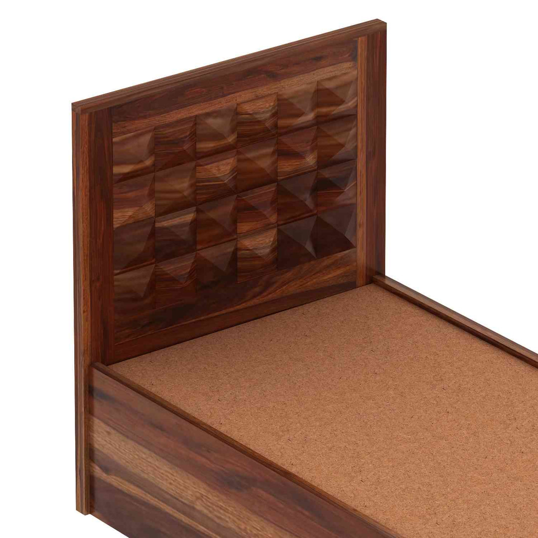 Francisca Solid Sheesham Wood Single Bed With Box Storage (Natural Finish)