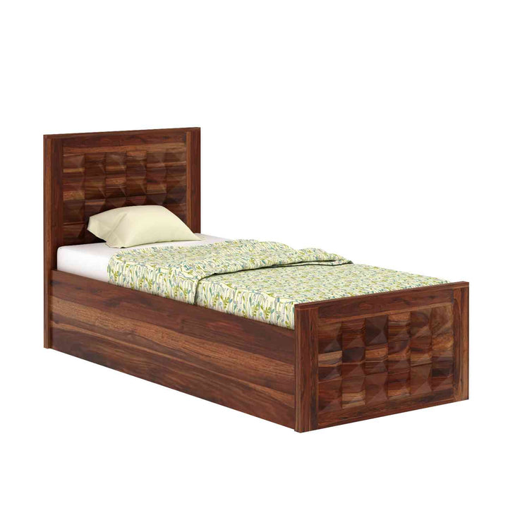 Francisca Solid Sheesham Wood Single Bed With Box Storage (Natural Finish)