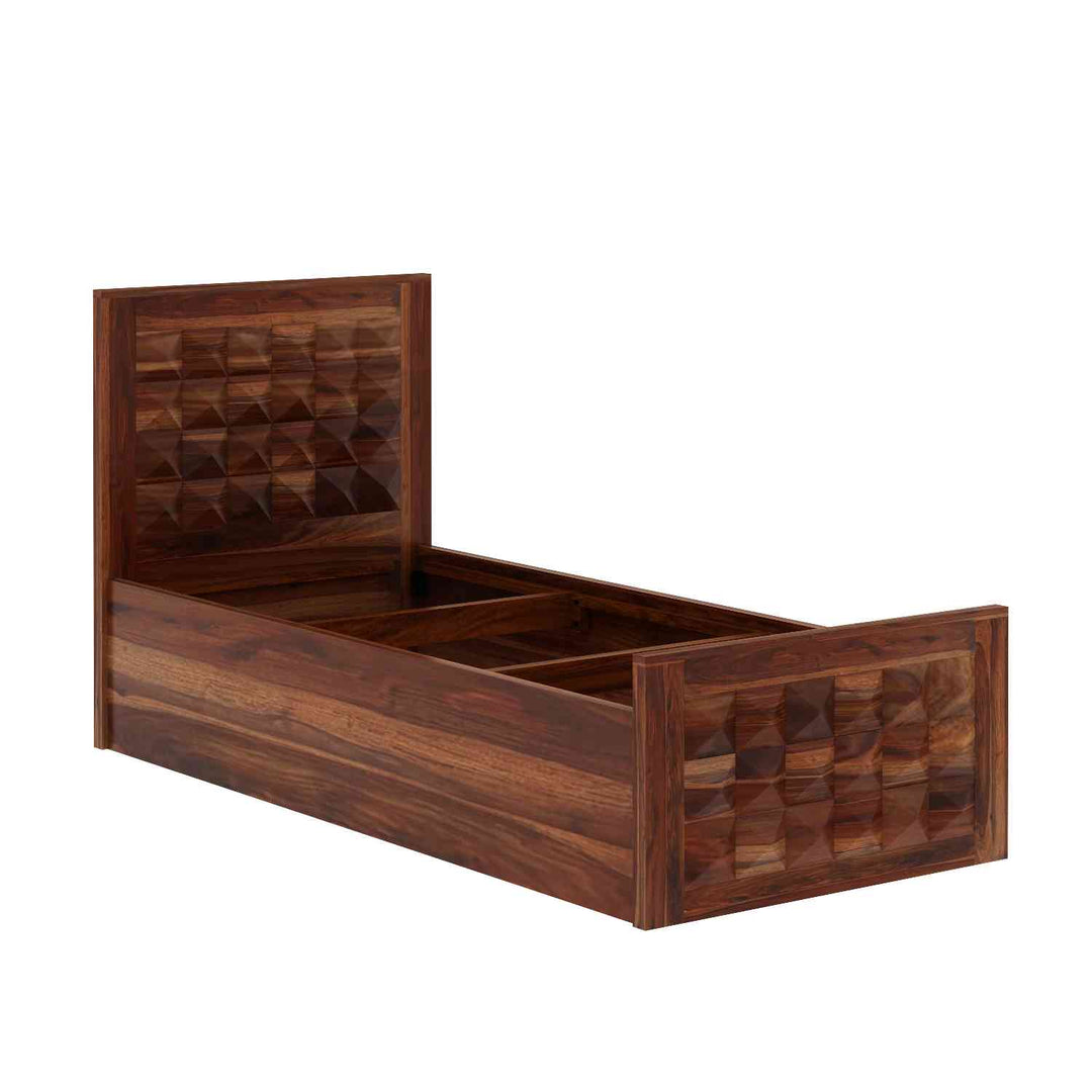 Francisca Solid Sheesham Wood Single Bed With Box Storage (Natural Finish)