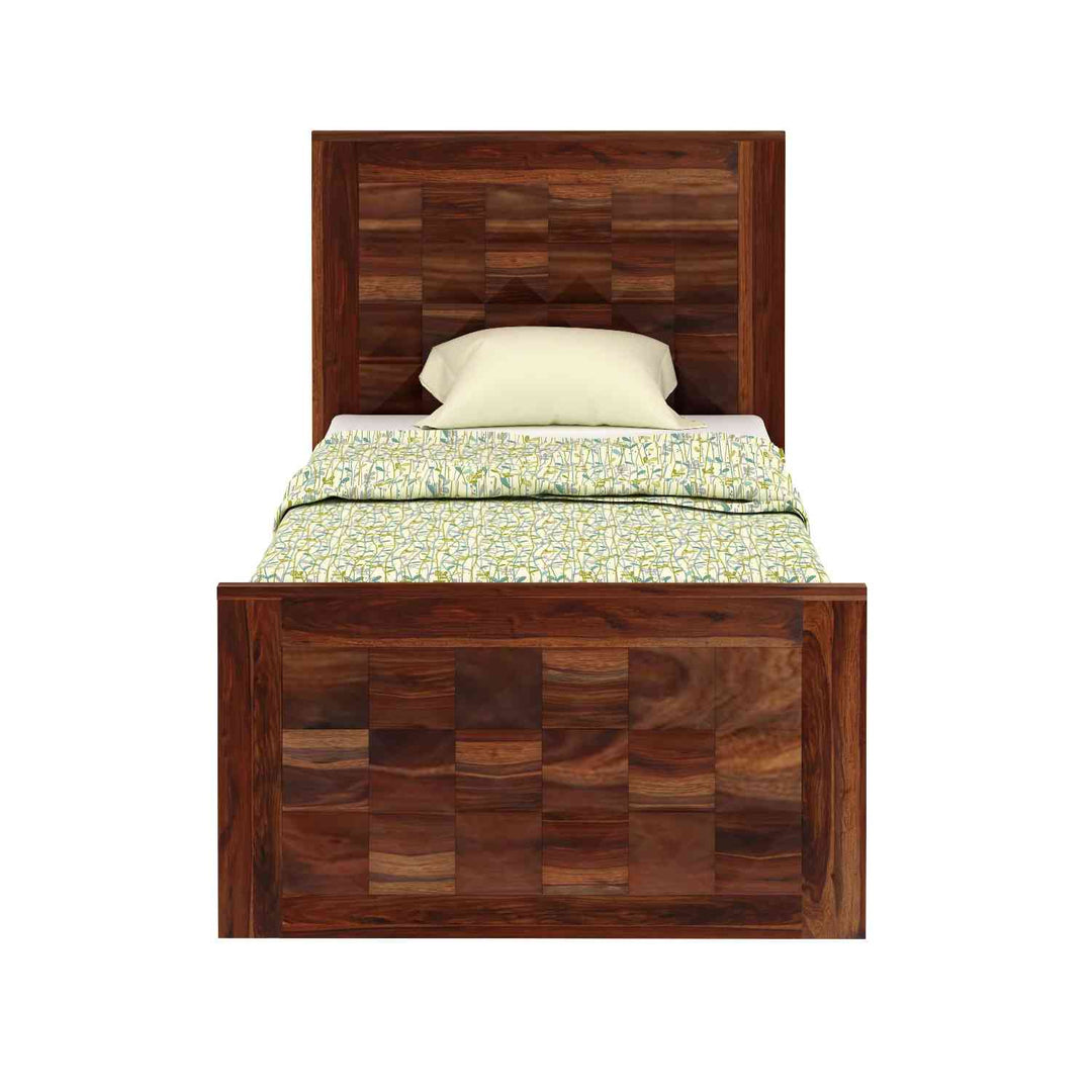 Francisca Solid Sheesham Wood Single Bed With Box Storage (Natural Finish)